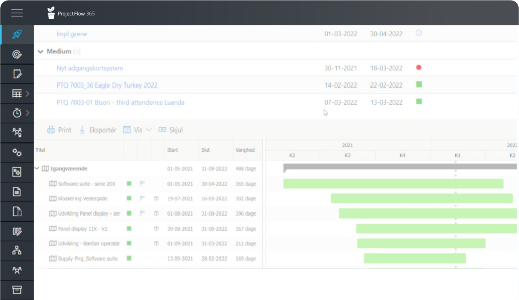 Screenshot of the project and portfolio management tool. 
